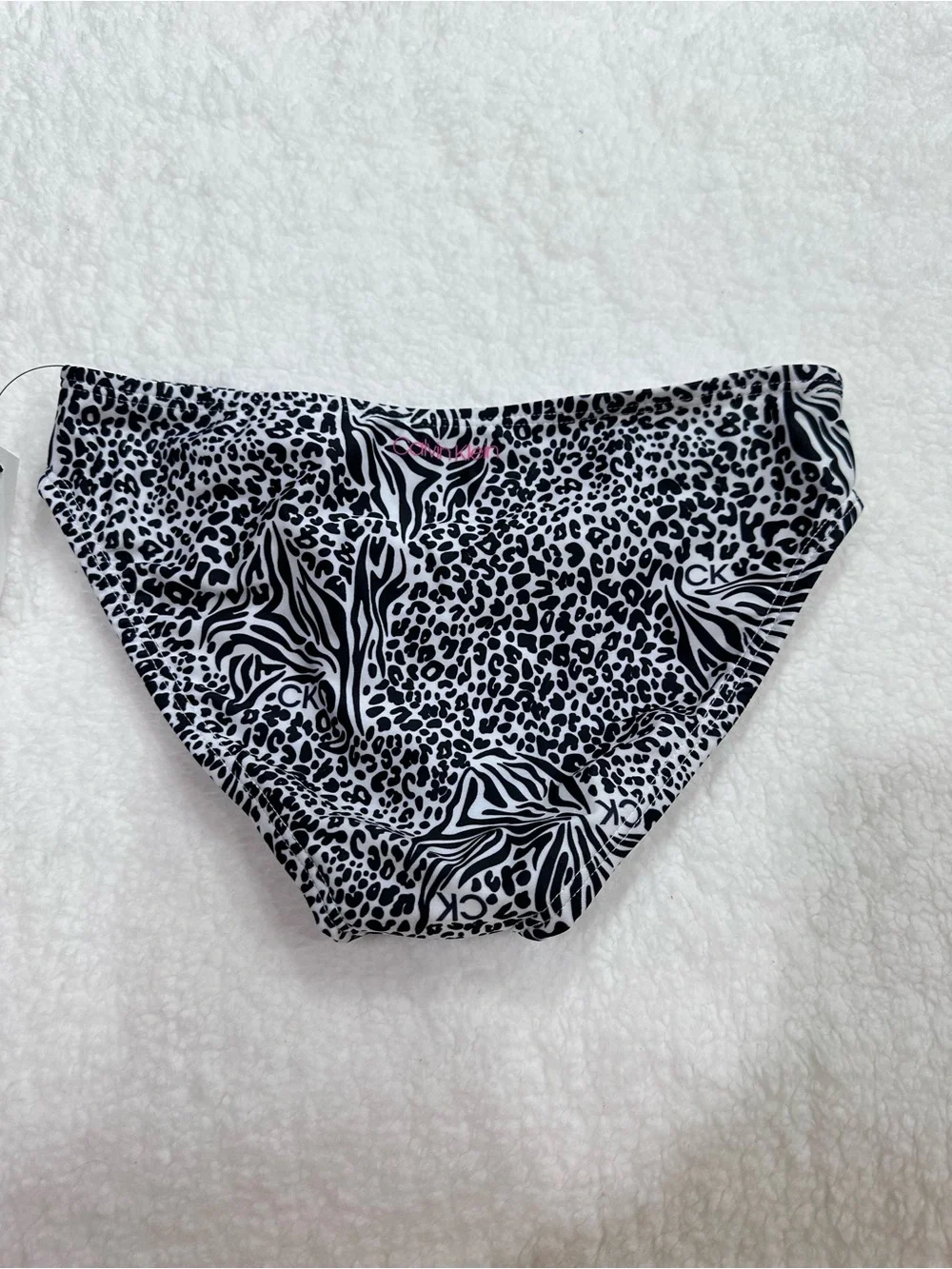 Girl’s Calvin Klein Black & White Animal Print Ruffle Bikini Set